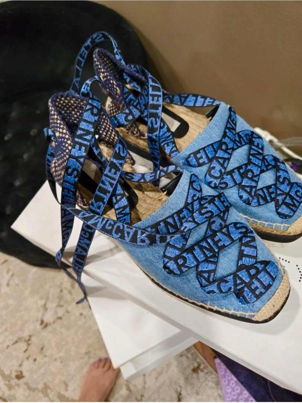 Stella McCartney Blue Lace-Up Platform Sandals
